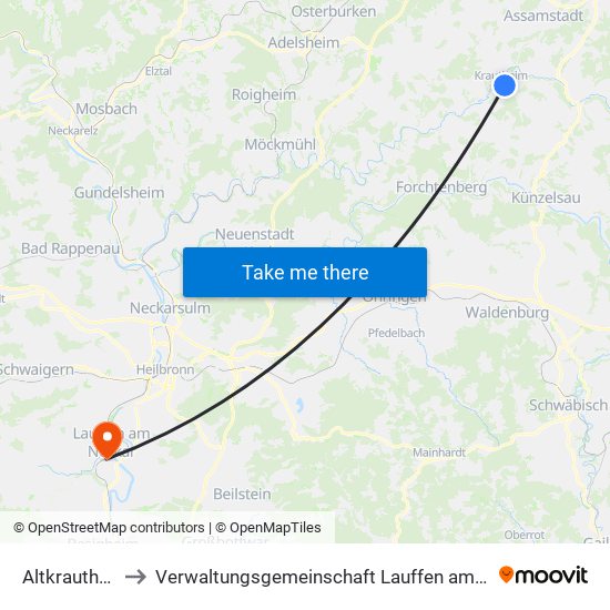 Altkrautheim to Verwaltungsgemeinschaft Lauffen am Neckar map