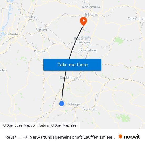 Reusten to Verwaltungsgemeinschaft Lauffen am Neckar map