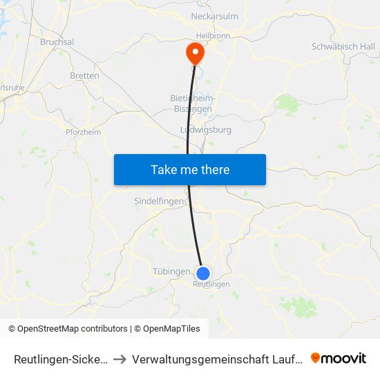 Reutlingen-Sickenhausen to Verwaltungsgemeinschaft Lauffen am Neckar map