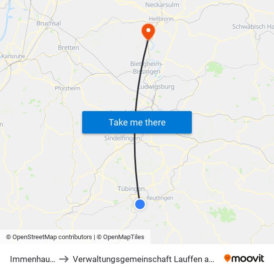 Immenhausen to Verwaltungsgemeinschaft Lauffen am Neckar map