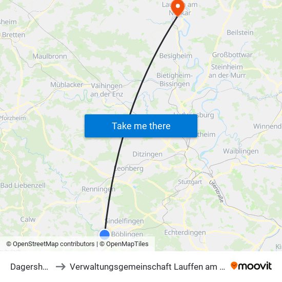 Dagersheim to Verwaltungsgemeinschaft Lauffen am Neckar map