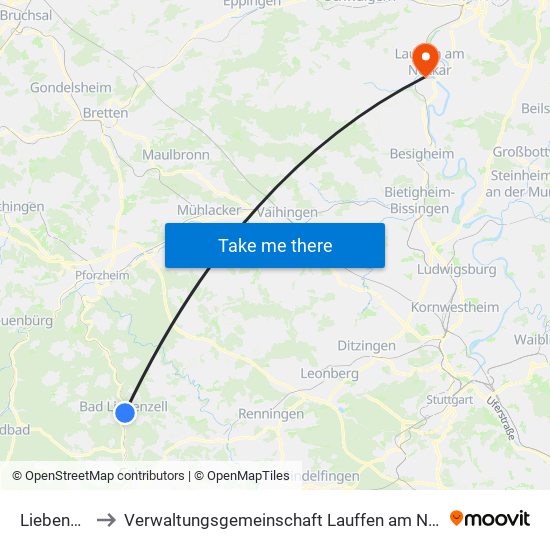 Liebenzell to Verwaltungsgemeinschaft Lauffen am Neckar map