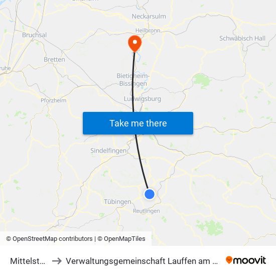 Mittelstadt to Verwaltungsgemeinschaft Lauffen am Neckar map