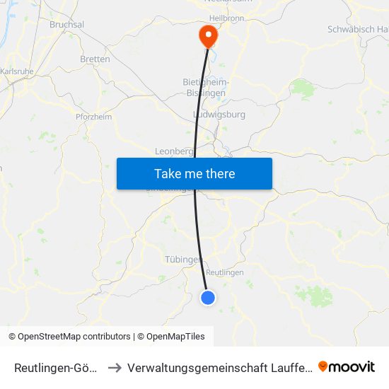 Reutlingen-Gönningen to Verwaltungsgemeinschaft Lauffen am Neckar map