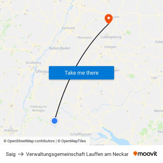 Saig to Verwaltungsgemeinschaft Lauffen am Neckar map