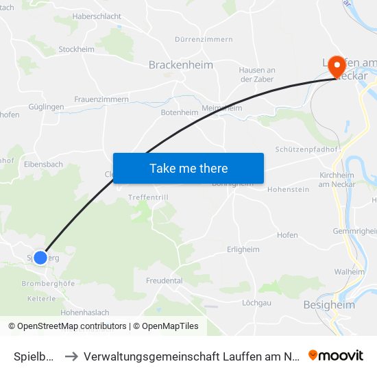 Spielberg to Verwaltungsgemeinschaft Lauffen am Neckar map