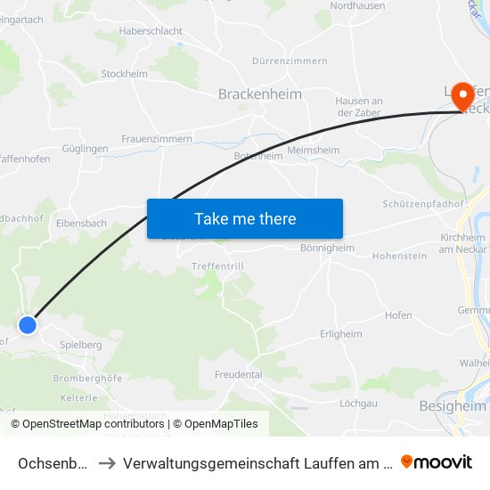 Ochsenbach to Verwaltungsgemeinschaft Lauffen am Neckar map