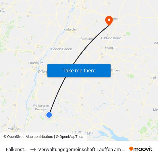 Falkensteig to Verwaltungsgemeinschaft Lauffen am Neckar map