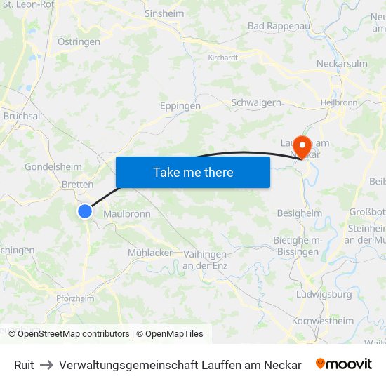 Ruit to Verwaltungsgemeinschaft Lauffen am Neckar map