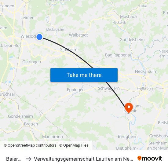 Baiertal to Verwaltungsgemeinschaft Lauffen am Neckar map