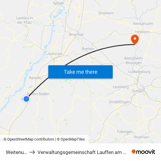 Weitenung to Verwaltungsgemeinschaft Lauffen am Neckar map