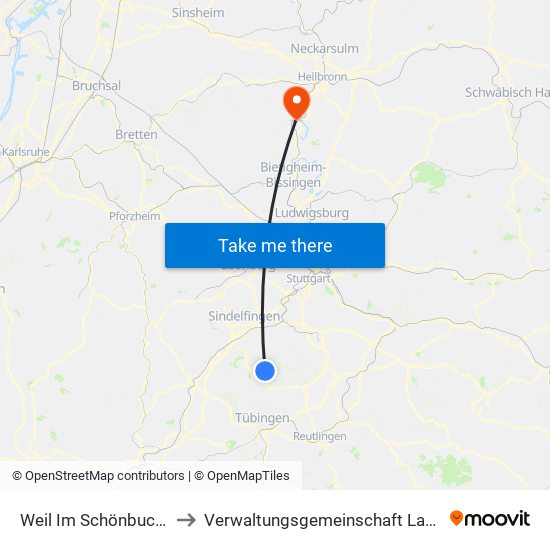 Weil Im Schönbuch (Kernort) to Verwaltungsgemeinschaft Lauffen am Neckar map