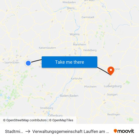 Stadtmitte to Verwaltungsgemeinschaft Lauffen am Neckar map