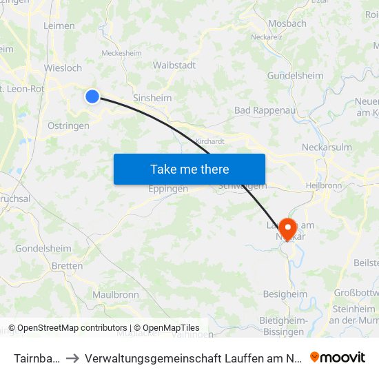 Tairnbach to Verwaltungsgemeinschaft Lauffen am Neckar map