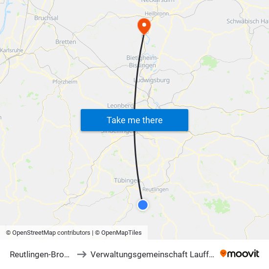 Reutlingen-Bronnweiler to Verwaltungsgemeinschaft Lauffen am Neckar map