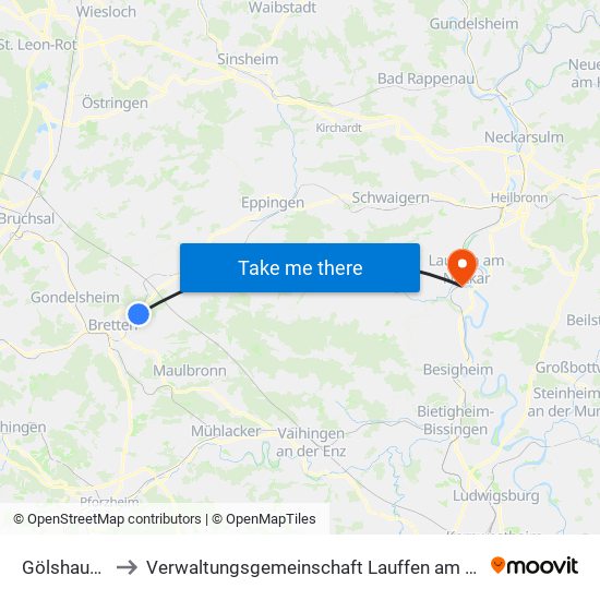 Gölshausen to Verwaltungsgemeinschaft Lauffen am Neckar map