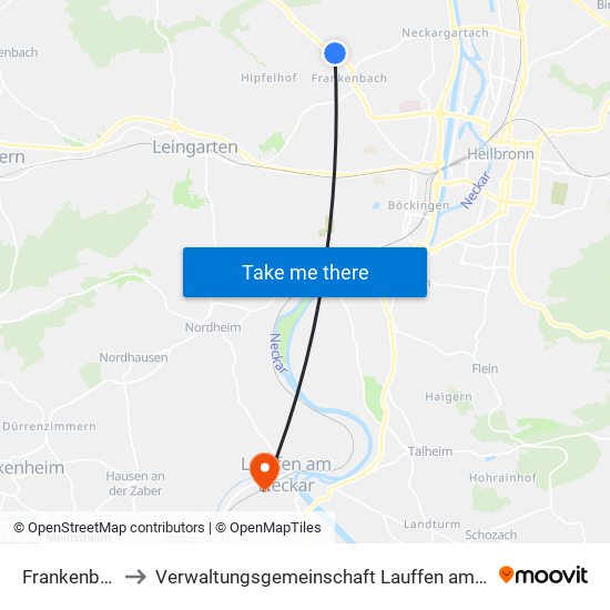 Frankenbach to Verwaltungsgemeinschaft Lauffen am Neckar map