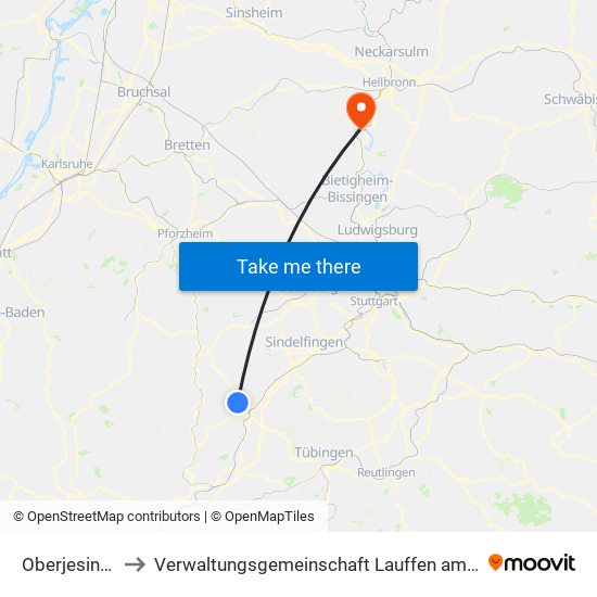 Oberjesingen to Verwaltungsgemeinschaft Lauffen am Neckar map