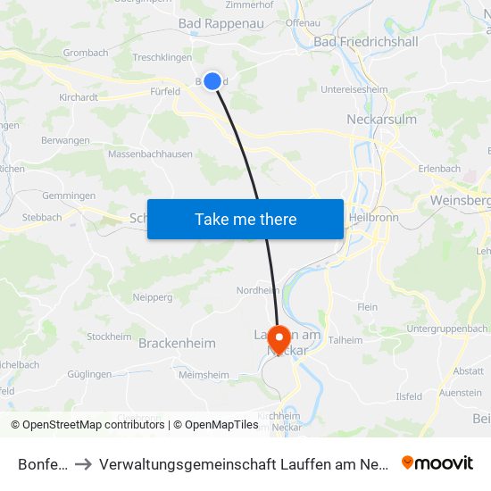 Bonfeld to Verwaltungsgemeinschaft Lauffen am Neckar map