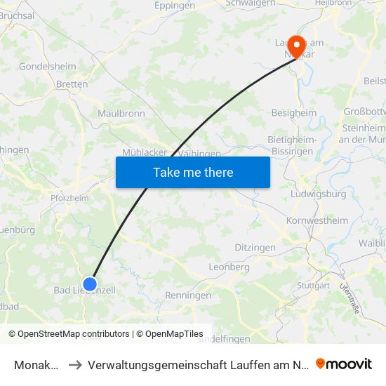 Monakam to Verwaltungsgemeinschaft Lauffen am Neckar map