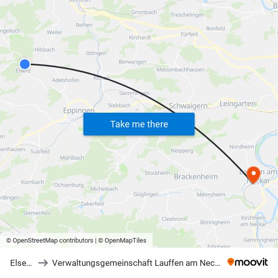 Elsenz to Verwaltungsgemeinschaft Lauffen am Neckar map