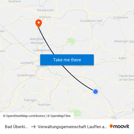 Bad Überkingen to Verwaltungsgemeinschaft Lauffen am Neckar map