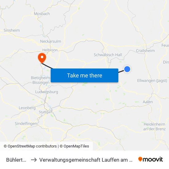 Bühlertann to Verwaltungsgemeinschaft Lauffen am Neckar map