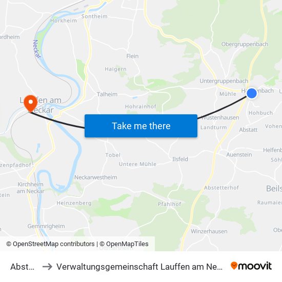 Abstatt to Verwaltungsgemeinschaft Lauffen am Neckar map