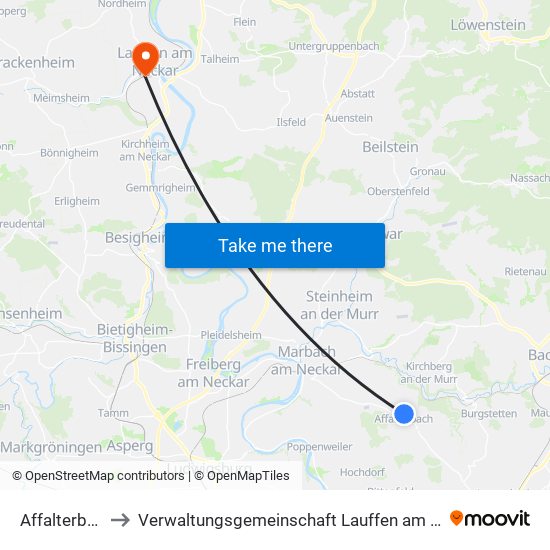Affalterbach to Verwaltungsgemeinschaft Lauffen am Neckar map
