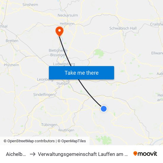 Aichelberg to Verwaltungsgemeinschaft Lauffen am Neckar map