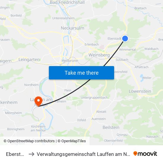Eberstadt to Verwaltungsgemeinschaft Lauffen am Neckar map