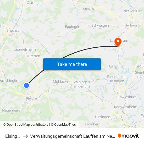 Eisingen to Verwaltungsgemeinschaft Lauffen am Neckar map