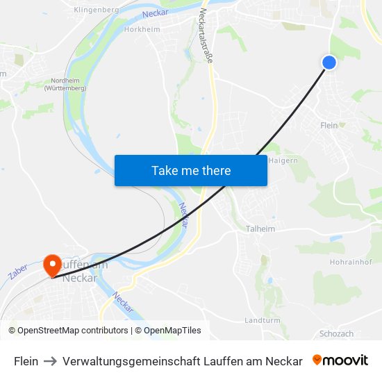 Flein to Verwaltungsgemeinschaft Lauffen am Neckar map