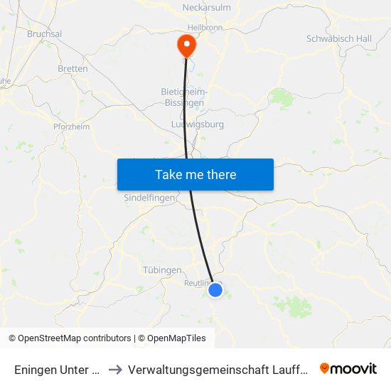 Eningen Unter Achalm to Verwaltungsgemeinschaft Lauffen am Neckar map