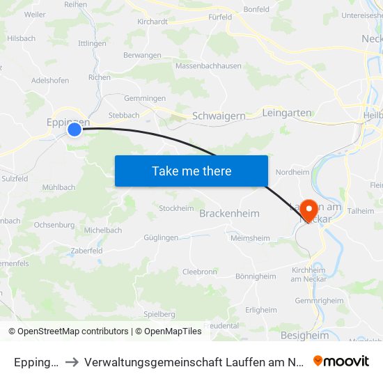 Eppingen to Verwaltungsgemeinschaft Lauffen am Neckar map