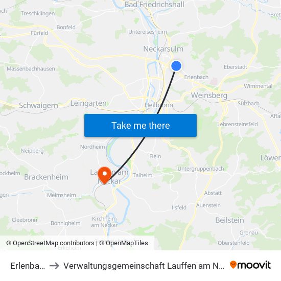 Erlenbach to Verwaltungsgemeinschaft Lauffen am Neckar map