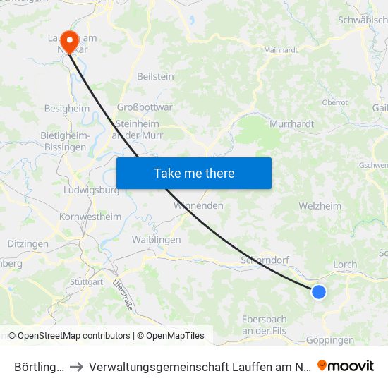 Börtlingen to Verwaltungsgemeinschaft Lauffen am Neckar map