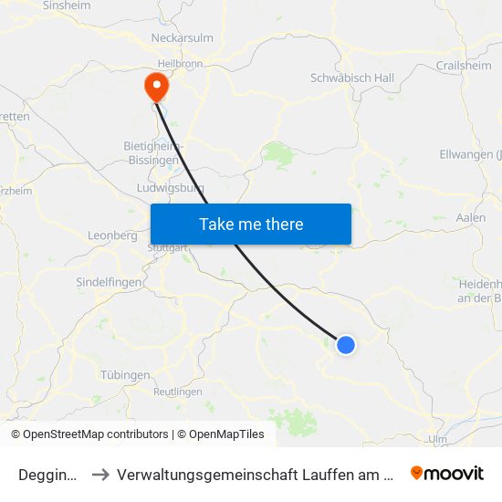 Deggingen to Verwaltungsgemeinschaft Lauffen am Neckar map