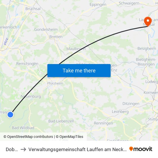 Dobel to Verwaltungsgemeinschaft Lauffen am Neckar map