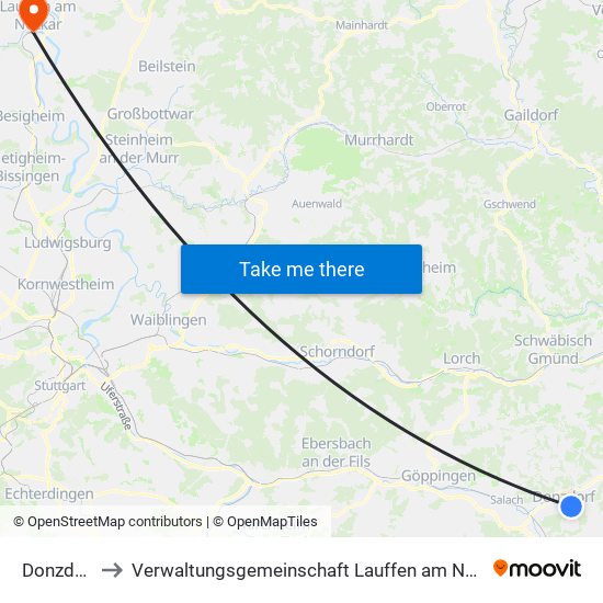 Donzdorf to Verwaltungsgemeinschaft Lauffen am Neckar map