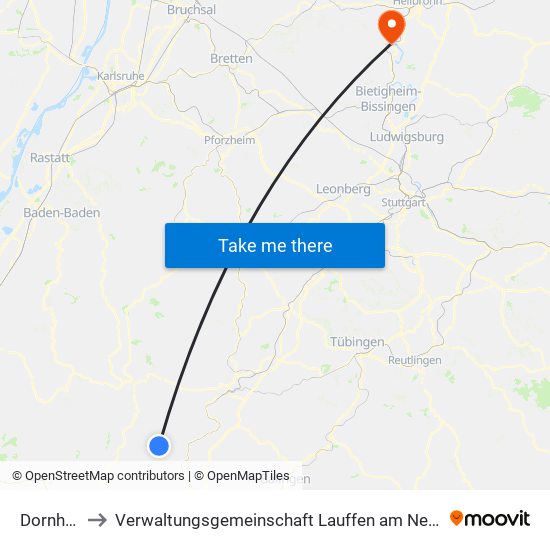 Dornhan to Verwaltungsgemeinschaft Lauffen am Neckar map