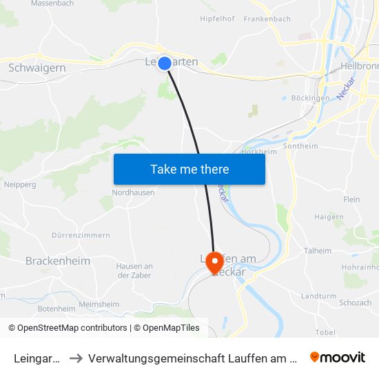 Leingarten to Verwaltungsgemeinschaft Lauffen am Neckar map