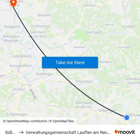 Süßen to Verwaltungsgemeinschaft Lauffen am Neckar map