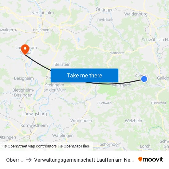 Oberrot to Verwaltungsgemeinschaft Lauffen am Neckar map