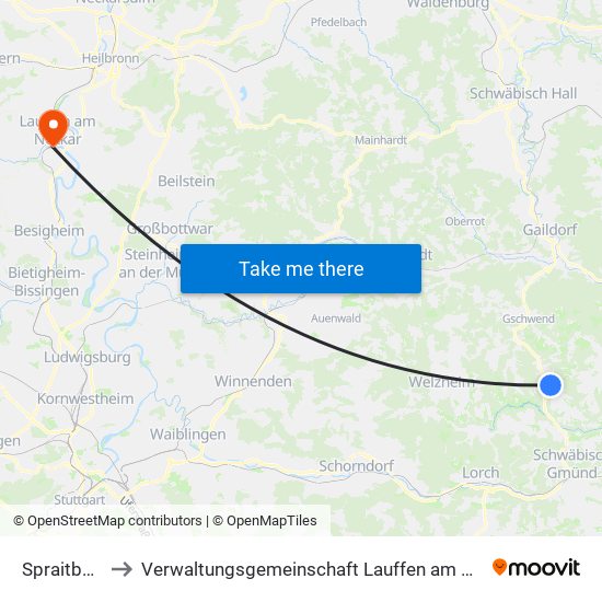 Spraitbach to Verwaltungsgemeinschaft Lauffen am Neckar map
