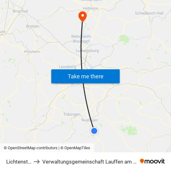 Lichtenstein to Verwaltungsgemeinschaft Lauffen am Neckar map