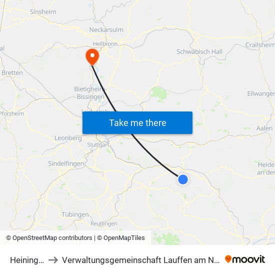 Heiningen to Verwaltungsgemeinschaft Lauffen am Neckar map
