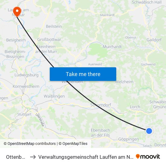 Ottenbach to Verwaltungsgemeinschaft Lauffen am Neckar map