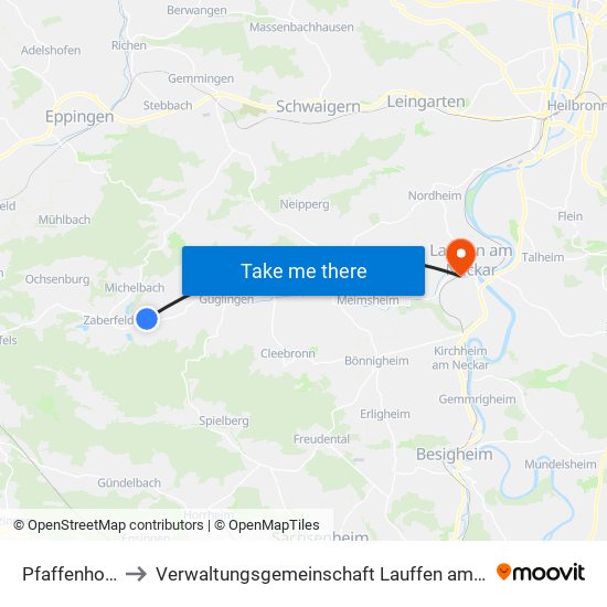 Pfaffenhofen to Verwaltungsgemeinschaft Lauffen am Neckar map