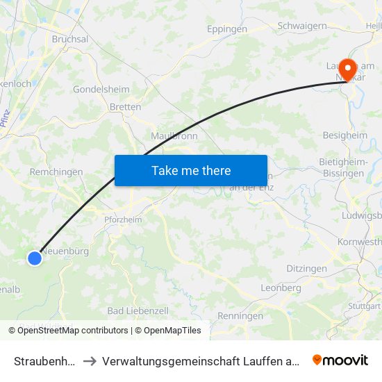 Straubenhardt to Verwaltungsgemeinschaft Lauffen am Neckar map